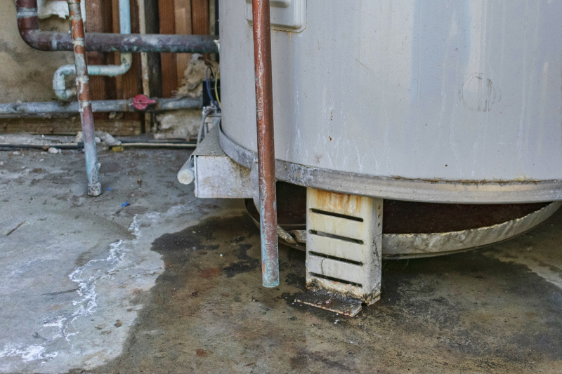 image of floor discoloration from a leak near a water heater