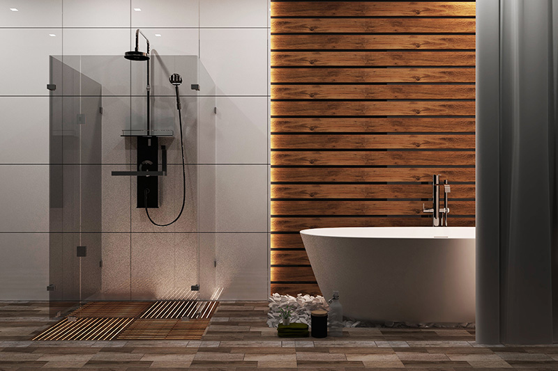 photo of a modern shower and tub